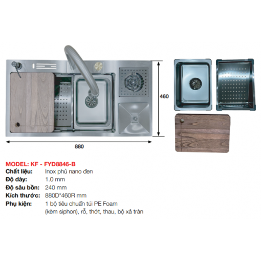 CHẬU RỬA INOX KAFF KF-FYD8846-B - 3