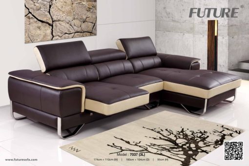 SOFA GÓC CHỮ L DA BÒ FUTURE MODEL 7037 (MÀU NÂU PHA KEM)