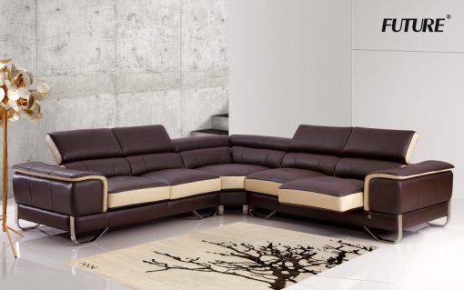 SOFA GÓC CHỮ L DA BÒ FUTURE MODEL 7037 (MÀU NÂU PHA KEM)