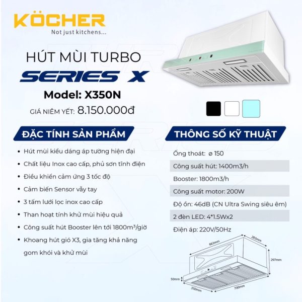 Máy hút mùi âm tủ Kocher Tubo SerieS X Model X350N - 5