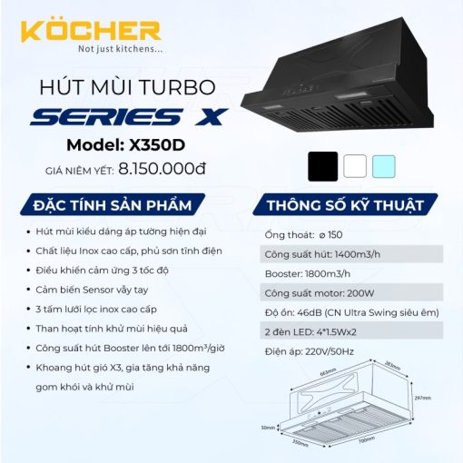 Máy hút mùi âm tủ Kocher Tubo SerieS X Model X350D - 5