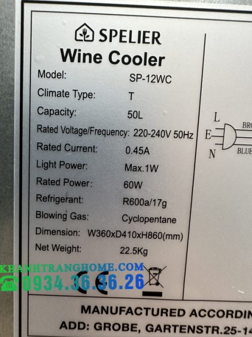 TỦ LÀM MÁT RƯỢU VANG SPELIER SP 12 WC MÀU BLUE DARK - 25