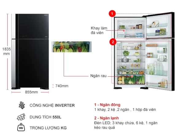 Tủ lạnh Hitachi Inverter 550 lít R-FG690PGV7X GBK - 3
