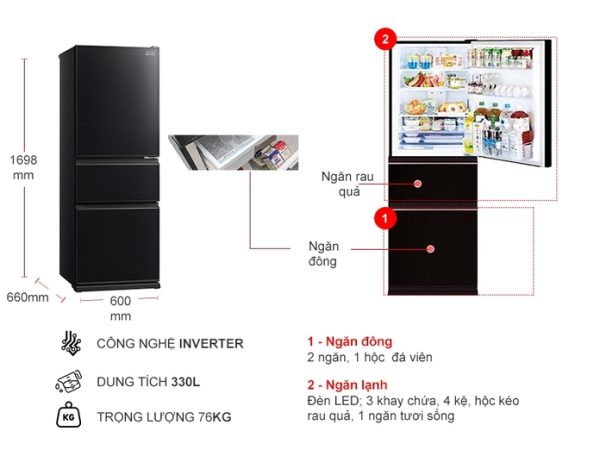 Tủ lạnh Inverter 330 Lít Mitsubishi MR-CGX41EN-GBK-V - 3