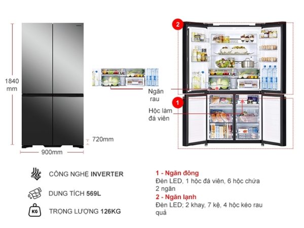 Tủ lạnh Hitachi Inverter 569 lít R-WB640VGV0X MIR - 3