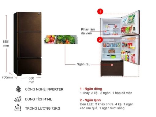 Tủ lạnh Inverter 414 lít Mitsubishi Electric MR-V50ER-BRW-V - 3