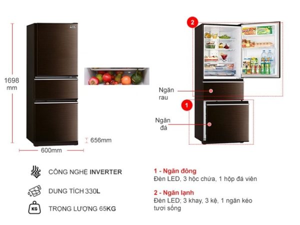Tủ lạnh Inverter 330 lít Mitsubishi Electric MR-CX41ER-BRW-V - 3