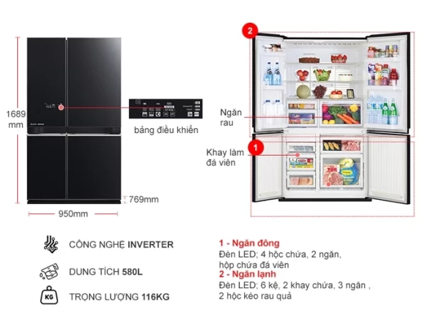 Tủ lạnh Inverter 580 lít Mitsubishi Electric MR-LA72ER-GBK-V - 3