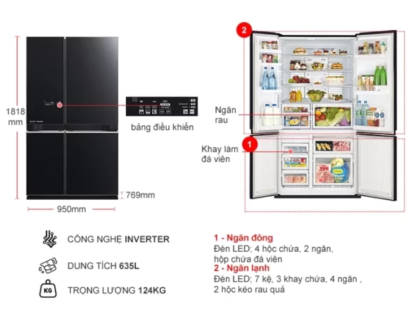Tủ lạnh Inverter 635 lít Mitsubishi Electric MR-LA78ER-GBK-V - 3