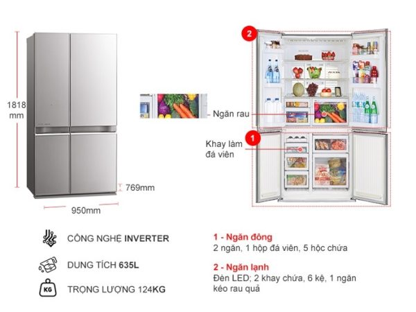Tủ lạnh Inverter 635 lít Mitsubishi Electric MR-LA78ER-GSL-V - 3