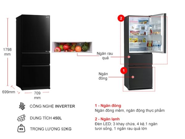 Tủ lạnh Inverter 450 lít Mitsubishi Electric MR-CGX56EP-GBK-V - 3