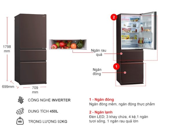 Tủ lạnh Inverter 450 lít Mitsubishi Electric MR-CGX56EP-GBR-V - 3