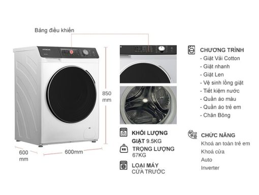 Máy Giặt Hitachi Inverter 9.5 Kg BD-954HVOW - 3