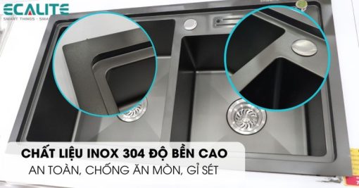 Chậu rửa chén Inox 2 hộc Ecalite ESD-8245HB