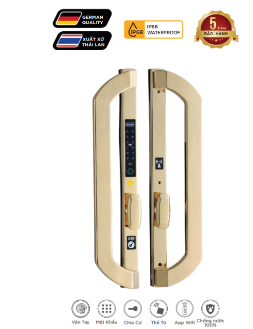 Khoá cửa nhôm HUBERT HB CNI8 EU GOLD 24K - 1