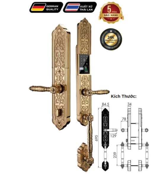 Khoá cửa vân tay Hubert HB DSI8F EU GOLD 24K - 1
