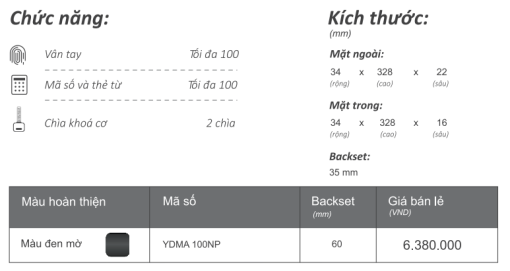 Khóa Vân Tay Cửa Nhôm Yale YDMA 100NP - 5