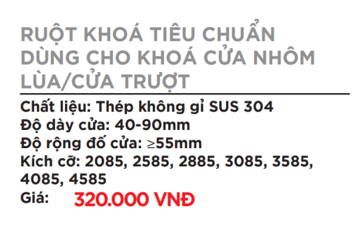 Ruột khóa tiêu chuẩn cho khóa cửa nhôm lùa - cửa trượt - 3