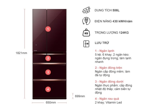 Tủ lạnh Inverter 506 lít Mitsubishi Electric MR-WX52D-BR-V - 3