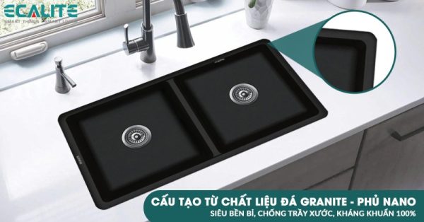 Chậu rửa chén đá Granite 2 hộc lớn Ecalite EGS-7008.8045B