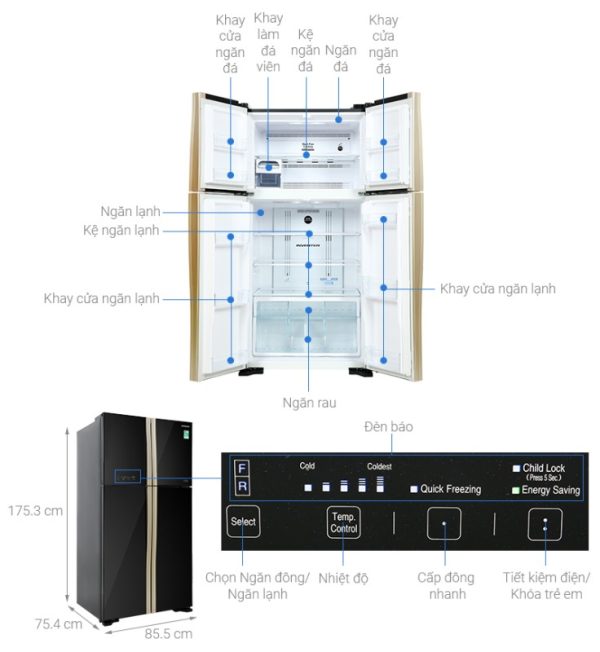 Tủ lạnh Hitachi Inverter 509 lít R-FW650PGV8 GBK - 3