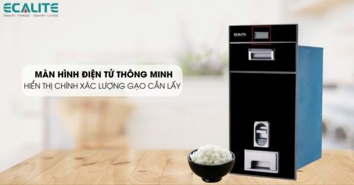 Thùng gạo điện tử gương màu đen Ecalite EL-RC300B