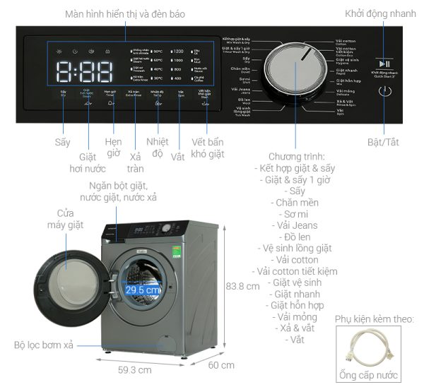 Máy giặt sấy Hitachi Inverter giặt 8.5 kg - sấy 5 kg BD-D852HVOS - 3