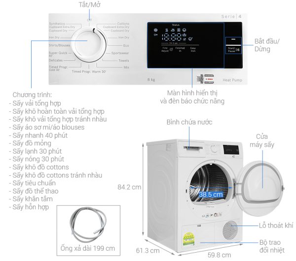 Máy sấy bơm nhiệt Bosch WTH83028SG 8 kg - 3