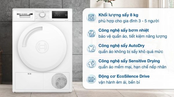 Máy sấy bơm nhiệt Bosch WTH83028SG 8 kg - 5