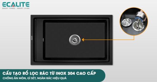 Chậu rửa chén đá Granite Nano 1 hộc lớn Ecalite EGS-6004.7948B