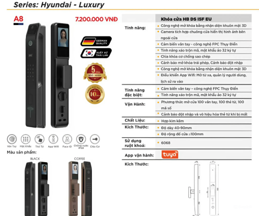 Khóa điện tử Hyundai – Luxury A8 - 3