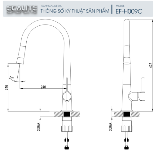 Vòi rửa chén nóng lạnh Ecalite EF-H009C