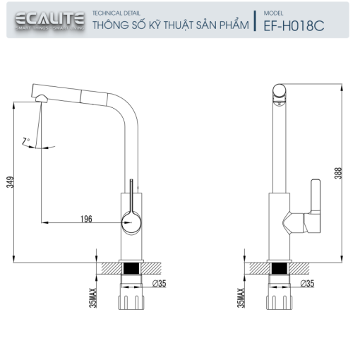 Vòi rửa chén nóng lạnh Ecalite EF-H018C