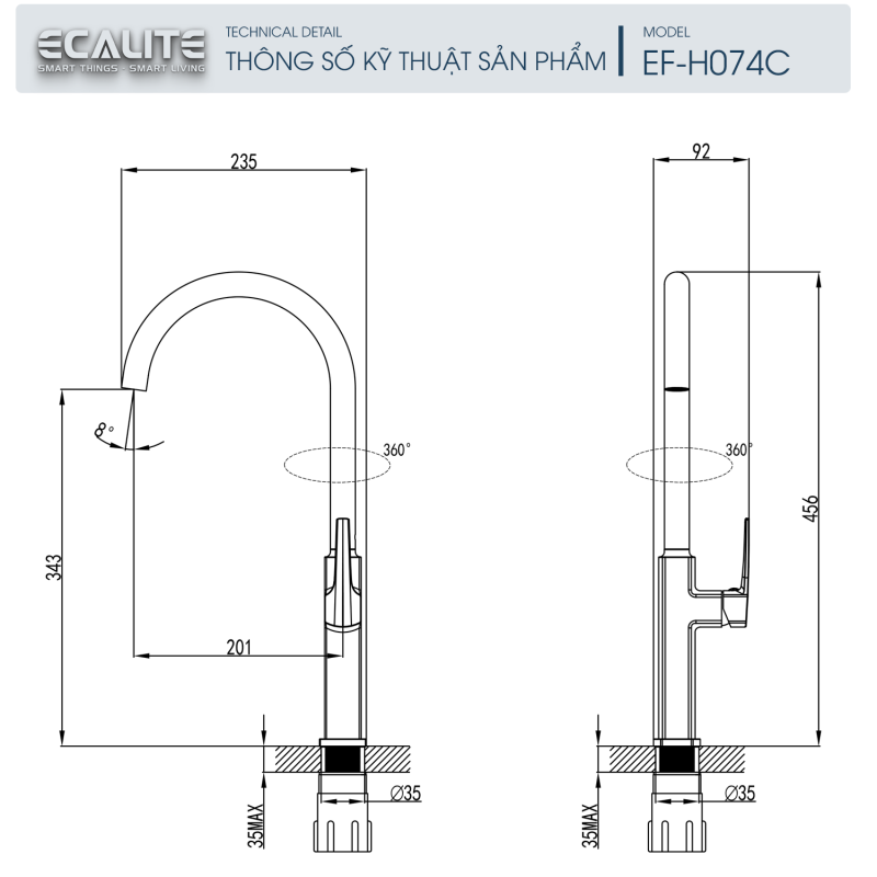 Vòi rửa chén nóng lạnh Ecalite EF-H074C
