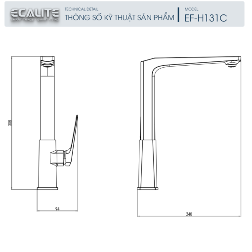 Vòi rửa chén nóng lạnh Ecalite EF-H131C - 5