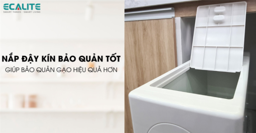 Thùng gạo âm tủ cánh mở ray trượt giảm chấn Ecalite NRC15P