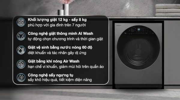 Máy giặt sấy Hitachi Inverter giặt 12 kg - sấy 8 kg BD-D120XGV - 21