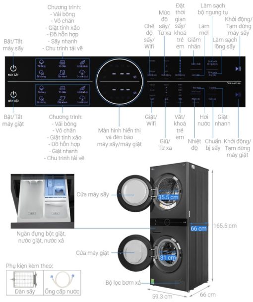 Tháp giặt sấy giặt 14 kg - sấy 10 kg LG WT1410NHB APBPEVN - 3