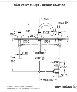 Vòi lavabo nóng lạnh 3 lỗ GROHE 20417IG0