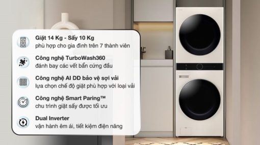 Tháp giặt sấy giặt 14 kg - sấy 10 kg LG WT1410NHE ABBPEVN - 5