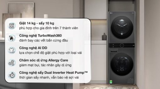 Tháp giặt sấy giặt 14 kg - sấy 10 kg LG WT1410NHB APBPEVN - 11