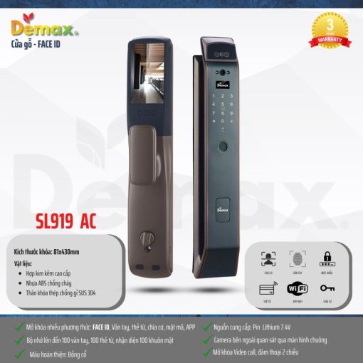 Khóa nhận diện khuôn mặt Demax SL919 AC tiêu chuẩn Đức - 5