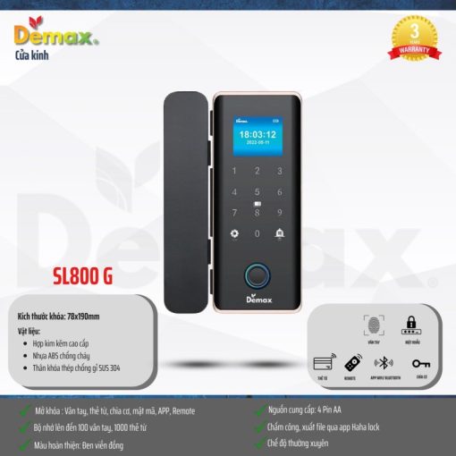 Khóa cửa kính Demax SL800 G tiêu chuẩn Đức - 5