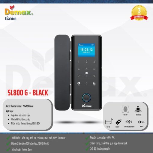 Khóa cửa kính Demax SL800 G BLACK tiêu chuẩn Đức - 5