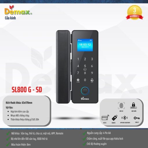 Khóa cửa kính Demax SL800 G - SD tiêu chuẩn Đức - 5