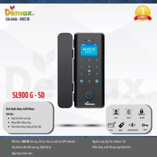 Khóa vân tay cửa kính Demax SL900 G-SD tiêu chuẩn Đức - 5