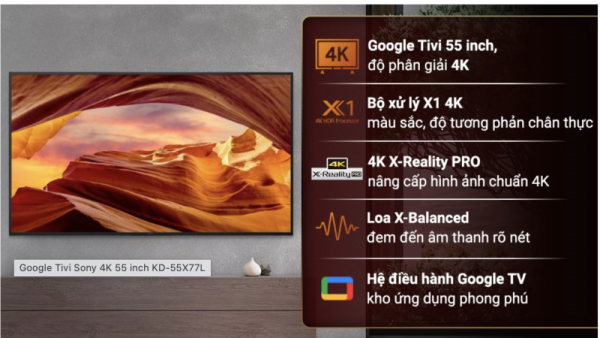 GOOGLE TIVI 4K 55 INCH SONY KD 55X77L