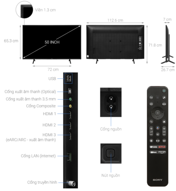 GOOGLE TIVI 4K 55 INCH SONY KD 50X77L