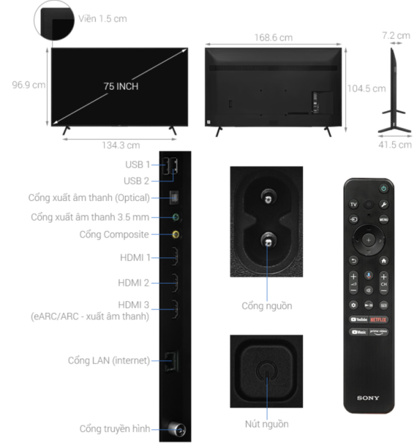 GOOGLE TIVI 4K 75 INCH SONY KD 75X77L