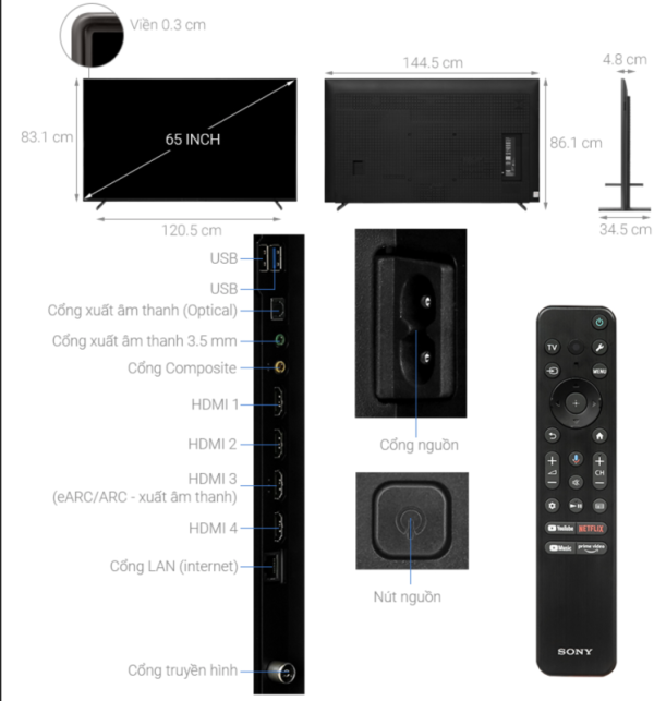 GOOGLE TIVI 4K 65 INCH SONY XR 65X90L